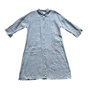 J Jill Pure Jill Linen Shirt Dress Midi Button Up Minimalist Lagenlook Pockets